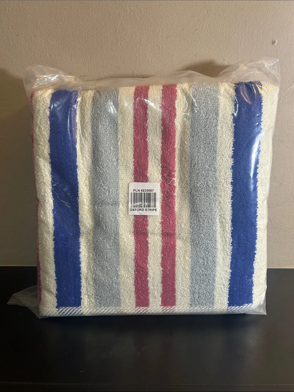 5 Sealed Oxford Stripe Blue, Gray & Pink Bath Towel - Home Bath